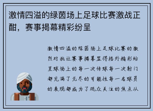 激情四溢的绿茵场上足球比赛激战正酣，赛事揭幕精彩纷呈