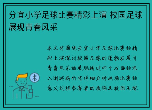 分宜小学足球比赛精彩上演 校园足球展现青春风采