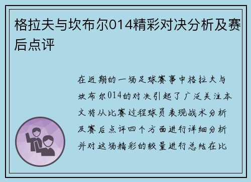 格拉夫与坎布尔014精彩对决分析及赛后点评